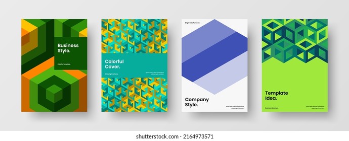 Paquete de ilustración de diseño de vector A4 de folletos frescos. Coloridas fichas geométricas conjunto de folletos corporativos.