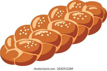 Fresh Braided Challah Bread Vector Illustration Isolated on White