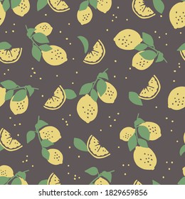 Fresh Branch of Yellow Lemon Vector Graphic Illustration Seamless Pattern for Background and Apparel Design