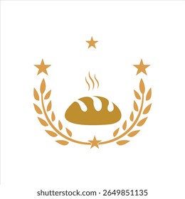 Fresh bread bakery logo with stars and wheat branches in golden color design