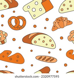 Fresh Bread and Bakery Product Vector Seamless Pattern Template