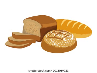 Fresh bread. Bakery products collection. Bread logo for bakery shop and bread house. Assorted breads vector illustration isolated on white background.
