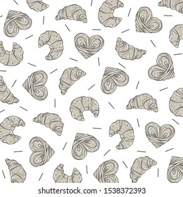 Fresh bread banner.  Composition with hand drawn bread. Vector illustration  design for bakery shops etc. Croissant and  pretzel.