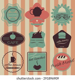 Fresh bread, coffee shop, restaurant Set retro vintage badges, ribbons and labels hipster