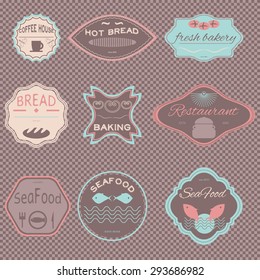 Fresh bread, coffee shop, restaurant Set retro vintage badges, ribbons and labels hipster