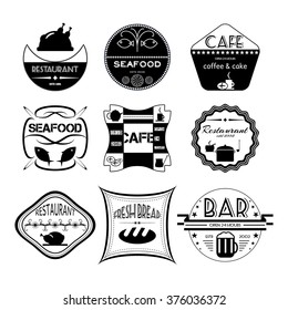 Fresh bread, coffee shop, restaurant Set retro vintage badges, ribbons and labels hipster. Vector, illustration.  Black and white
