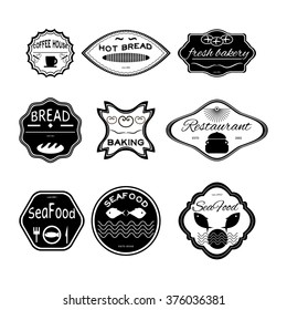 Fresh bread, coffee shop, restaurant Set retro vintage badges, ribbons and labels hipster. Vector, illustration.  Black and white