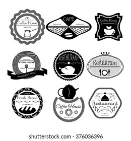 Fresh bread, coffee shop, restaurant Set retro vintage badges, ribbons and labels hipster. Vector, illustration.  Black and white