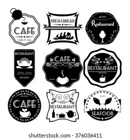 Fresh bread, coffee shop, restaurant Set retro vintage badges, ribbons and labels hipster. Vector, illustration.  Black and white
