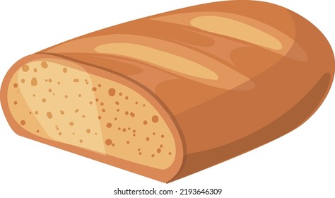 Fresh bread cutted half. White bakery cartoon icon