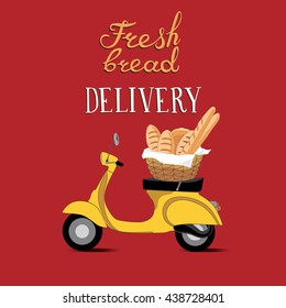 Fresh bread delivery motorbike vector illustration