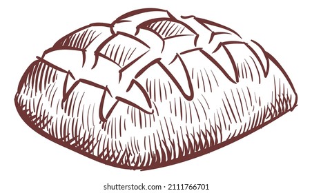 Fresh bread engraving. Bakery menu symbol. Hand drawn pastry