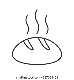 Fresh bread linear icon. Thin line illustration. Steaming loaf of bread contour symbol. Vector isolated outline drawing
