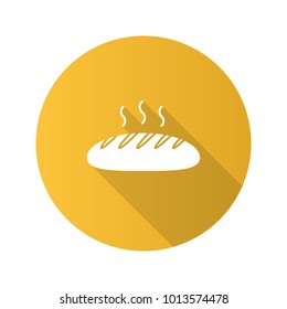 Fresh bread loaf flat design long shadow glyph icon. Bakery. Vector silhouette illustration