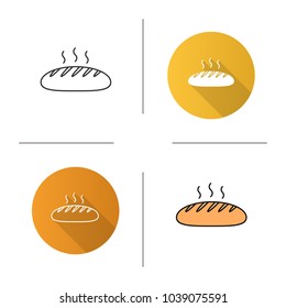 Fresh bread loaf icon. Flat design, linear and color styles. Isolated vector illustrations