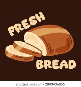 Fresh bread loaf with sliced pieces and lettering. Homemade bakery product concept perfect for food packaging, bakery branding, menu design, grocery advertising and artisan bread labels.
