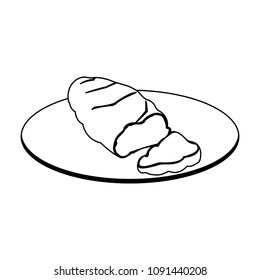 Fresh bread on dish on black and white colors