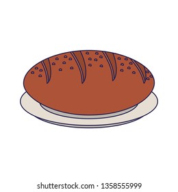 Fresh bread on dish blue lines