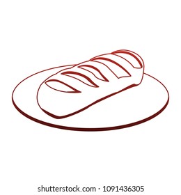 Fresh bread on dish on red lines