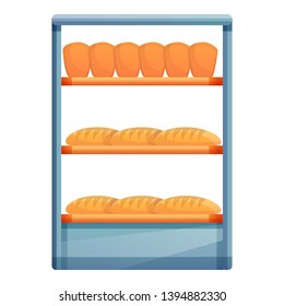 Fresh bread on shelf icon. Cartoon of fresh bread on shelf vector icon for web design isolated on white background