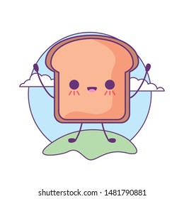 fresh bread slice in landscape kawaii style