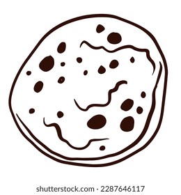 Fresh bread tortilla. Bakery item and element. Graphic outline hand drawn vector illustration isolated on white background for menu, bakery label design.
