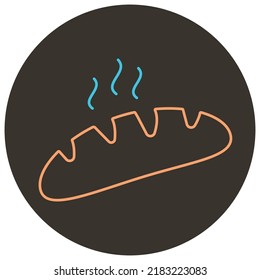 Fresh bread two color icon outline on dark brown round background.