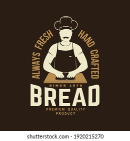 Fresh bread. Vector. Concept for badge, shirt, label, print, stamp or tee. Typography design with man making dough silhouette. Template for restaurant identity objects, packaging and menu