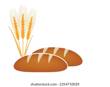 Frisches Brot und Weizenähren einzeln auf Weiß, Vektorgrafik