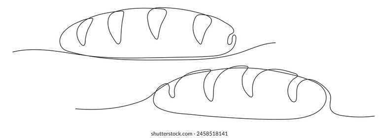 Fresh breads one line  continuous drawing. baguette continuous one line illustration.