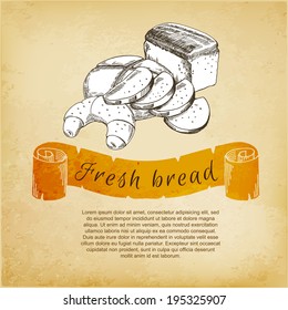 Fresh bread,vector hand drawing