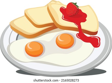 fresh breakfast with egg and bread strawberry in the morning