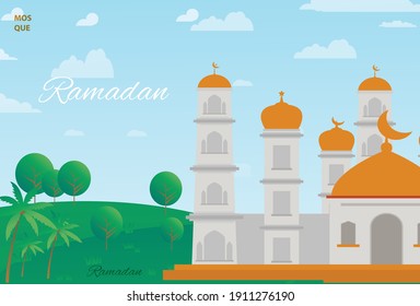 El fondo fresco y luminoso de la mezquita del mes de Ramadán