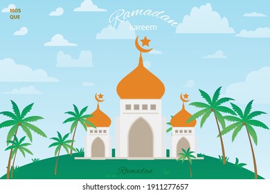 The fresh and bright background of the mosque of the month of Ramadan