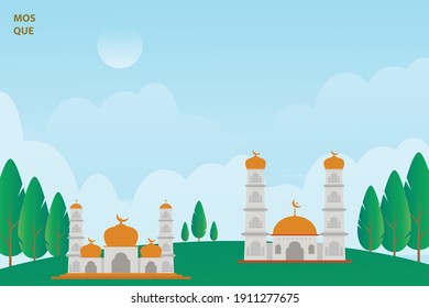 The fresh and bright background of the mosque of the month of Ramadan