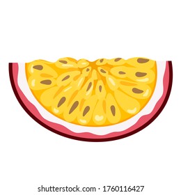 Fresh bright exotic cut slice passion fruit isolated on white background. Summer fruits for healthy lifestyle. Organic fruit. Cartoon style. Vector illustration for any design.