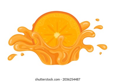 Fresh bright half cut persimmon juice splash burst isolated on white background. Summer fruit juice. Cartoon style. Vector illustration for any design.