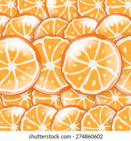Fresh Bright Orange Slices on table. Vector illustration background