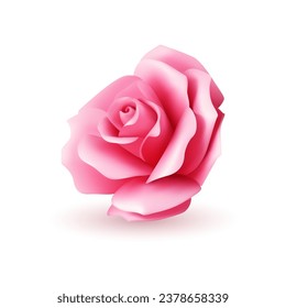 Fresh bright pink organic rose flower bud with petals 3d icon realistic vector illustration