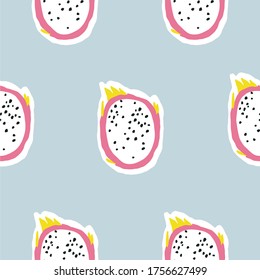 Fresh bright seamless pattern with exotic Dragon Fruit. Ideal summer print for fabrics and textiles.