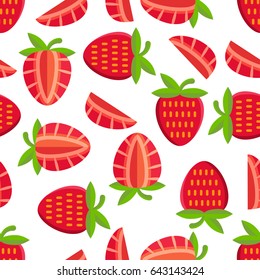 Fresh and bright strawberry  vector seamless pattern. Conveniently grouped and easily editable. Positive summer design