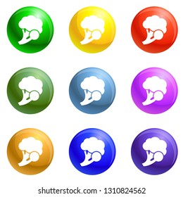 Fresh broccoli icons vector 9 color set isolated on white background for any web design 