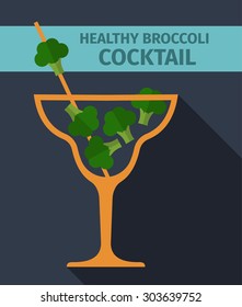Fresh broccoli juice or cocktail illustration concept. Healthy lifestyle or diet vector flat design elements.