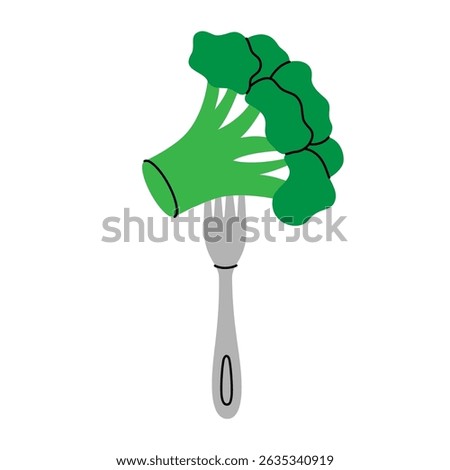 Fresh broccoli pierced on a fork. Minimal food concept symbolizing freshness, cooking, and healthy eating. Organic farm vegetable. Vector illustration