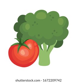 brócoli fresco con tomate vegetales diseño vectorial