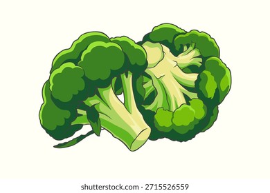 Ilustración vectorial vegetal fresca del brócoli aislada en el fondo blanco. Ingrediente saludable de brócoli verde adecuado para nutrición, dieta alta en fibra, diseño de alimentos veganos y vegetarianos, menú, empaque, infografía y contenido de estilo de vida saludable.