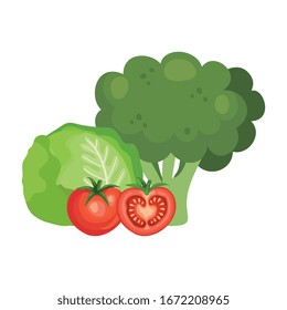 fresh broccoli with vegetables isolated icons vector illustration design