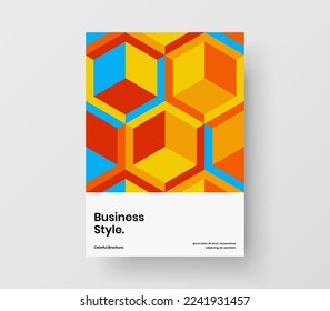 Fresh brochure design vector illustration. Clean geometric hexagons catalog cover layout.