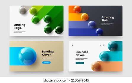 Frische Broschüre Vektordesign-Illustrationssatz. Helle realistische Bälle Corporate Identity Template Bundle.