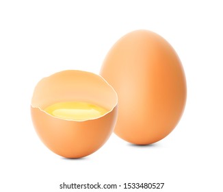 Fresh brown chicken eggs. Realistic vector illustration isolated on white background.  Ready for your design. EPS10.